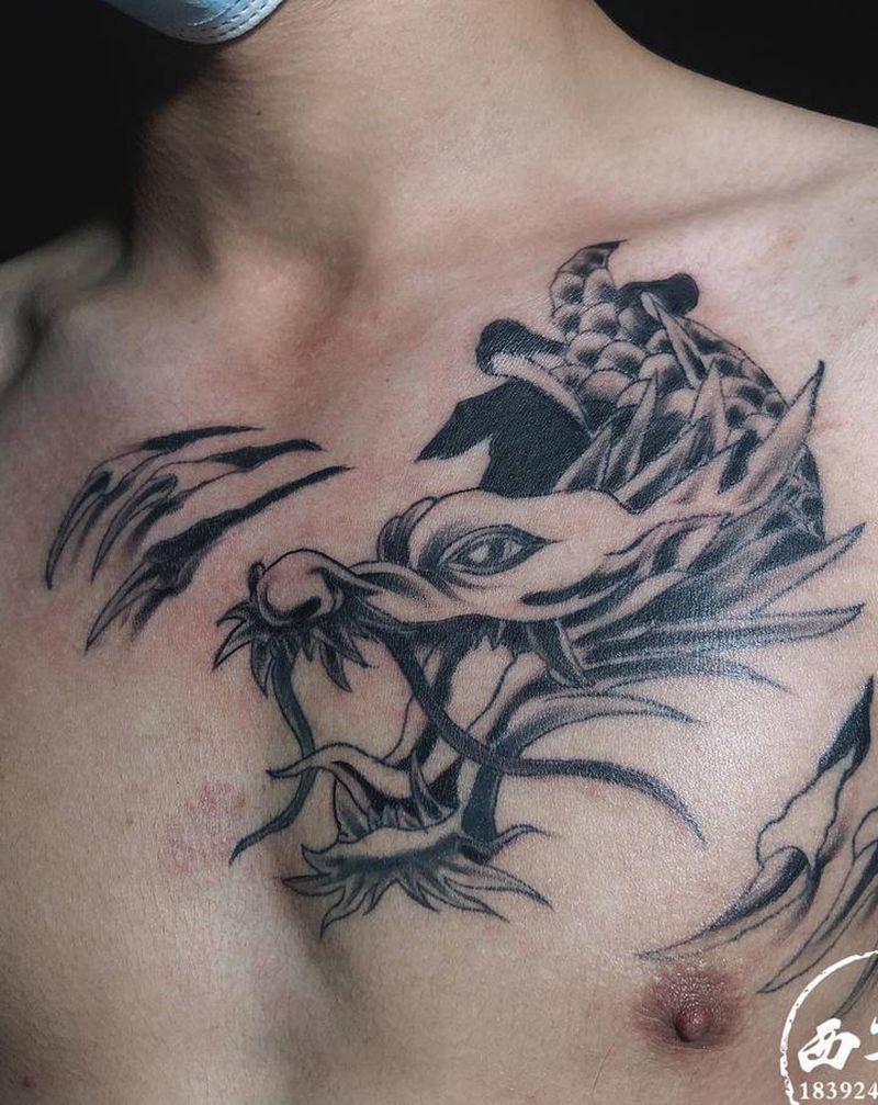 龙头纹身图片_胸部纹身图案