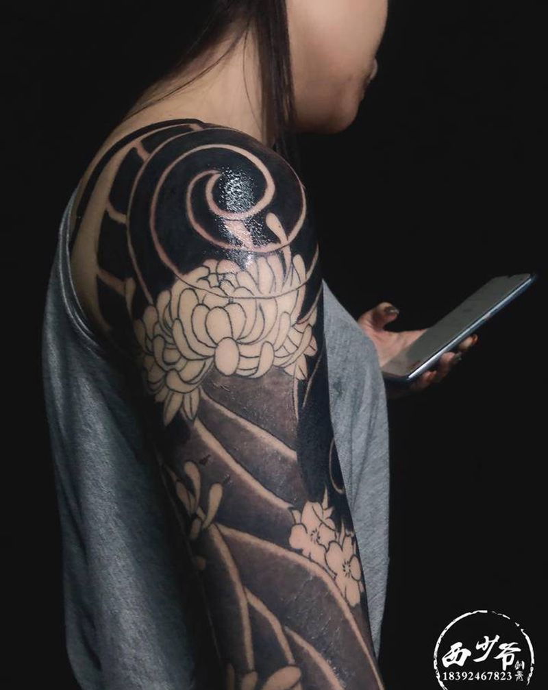 花臂（未完）纹身图片_手臂老传统纹身图案