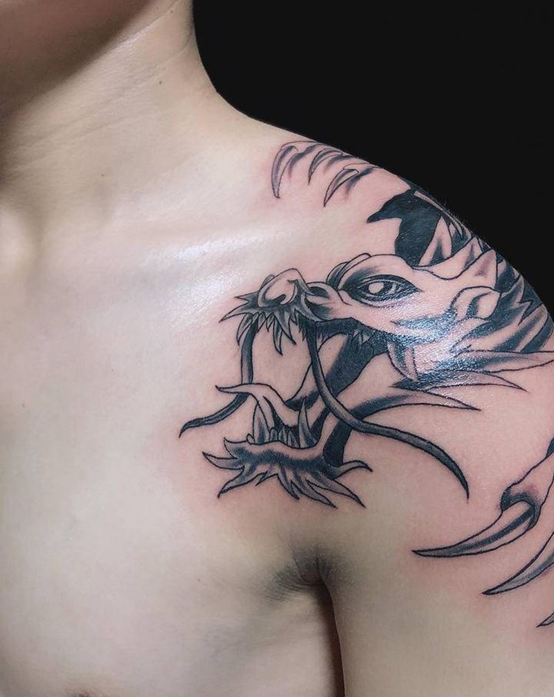 龙头，遮盖纹身图片_肩部纹身图案