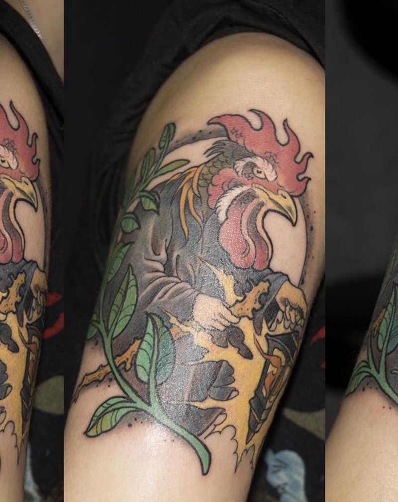 鸡纹身图片_手臂纹身图案