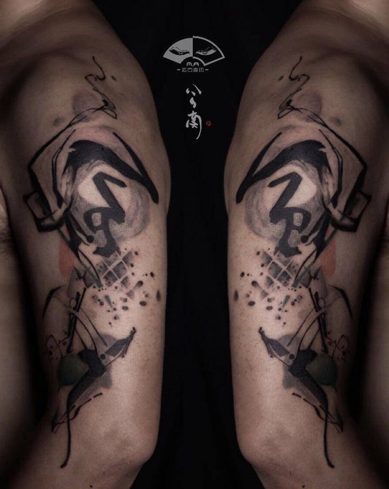 《风》纹身图片_手臂脚部水彩水墨抽象汉字泼墨纹身图案