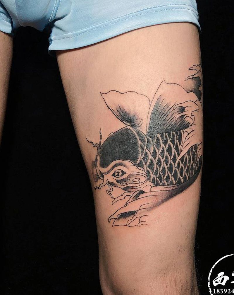 鱼纹身图片_腿部纹身图案