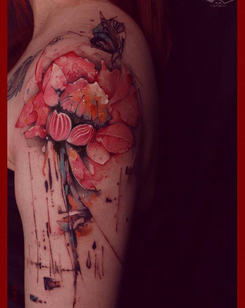 【花】纹身图片_手臂水墨表现主义纹身图案