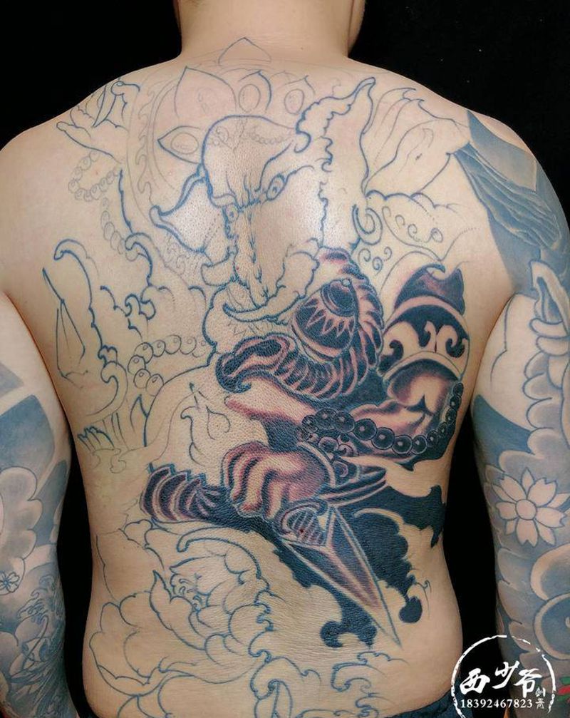 满背象神(未完)纹身图片_背部纹身图案