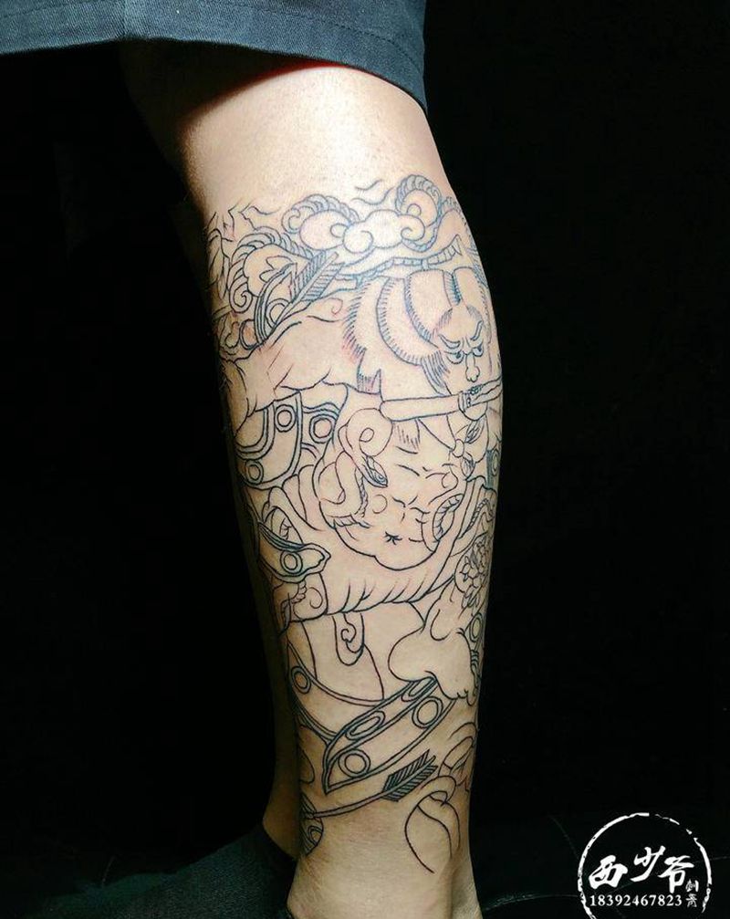 包小腿纹身图片_腿部老传统纹身图案