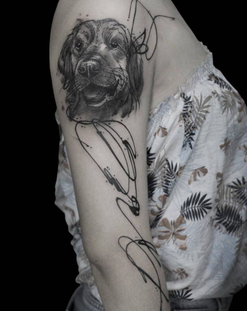 狗子纹身图片_手部手臂水彩水墨纹身图案