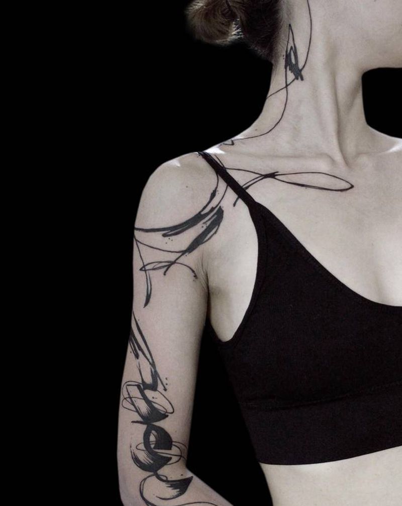 抽象纹身图片_手部颈部水墨水彩纹身图案