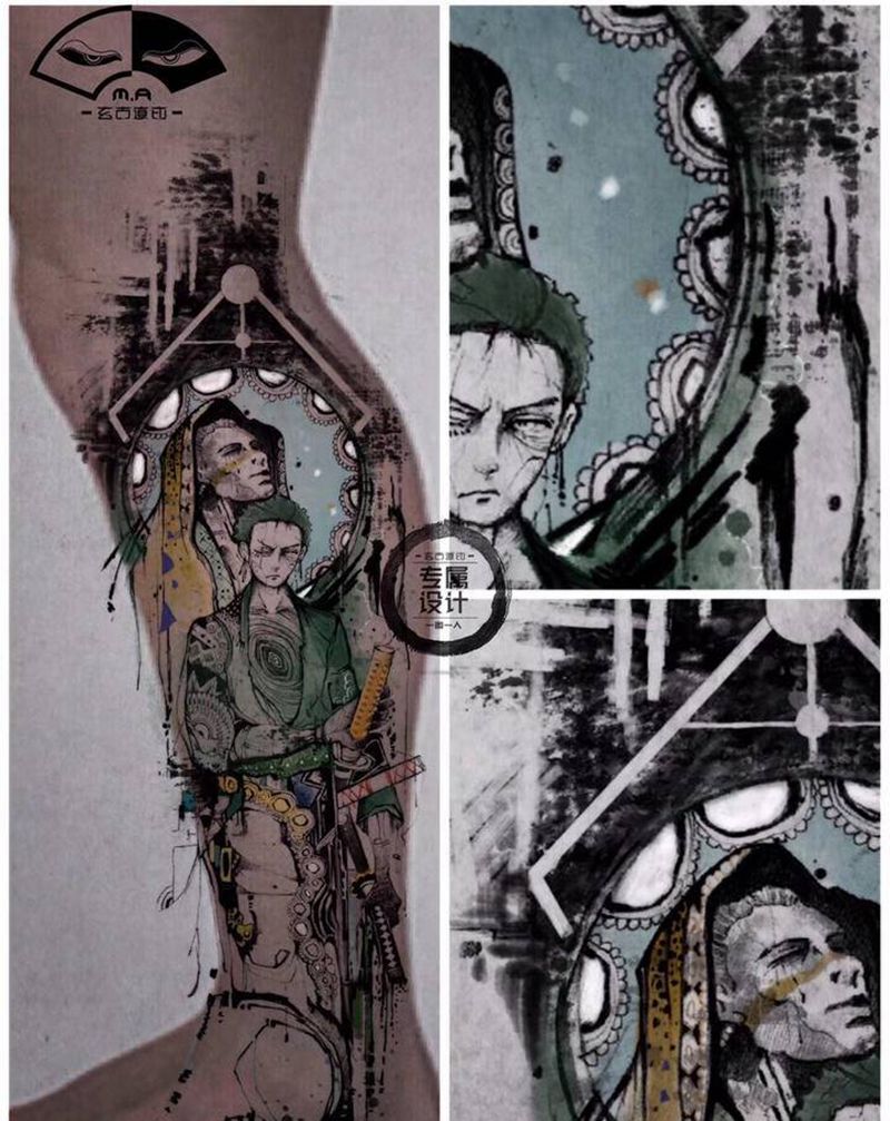 【索隆】纹身图片_手臂腿部水墨水彩表现装饰纹身图案