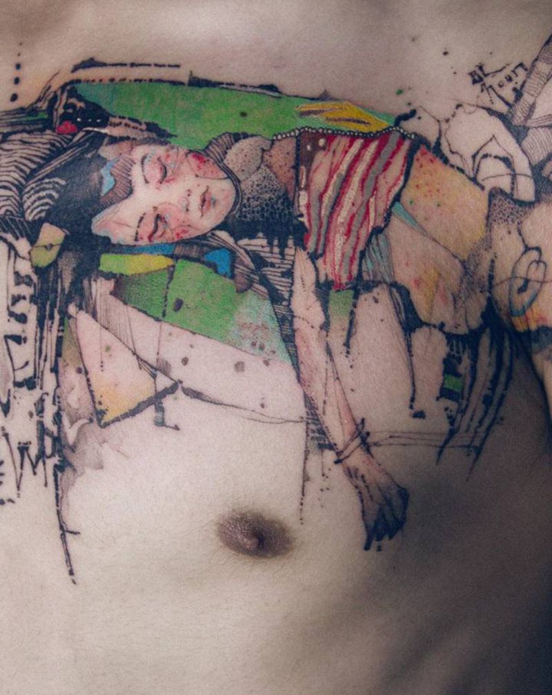 【小男孩】纹身图片_手臂胸部水墨水彩表现主义纹身图案