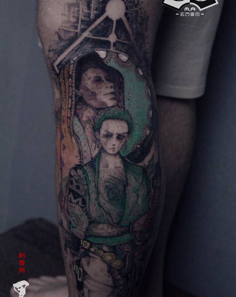 【索隆设计】纹身图片_手臂腿部水彩几何纹身图案