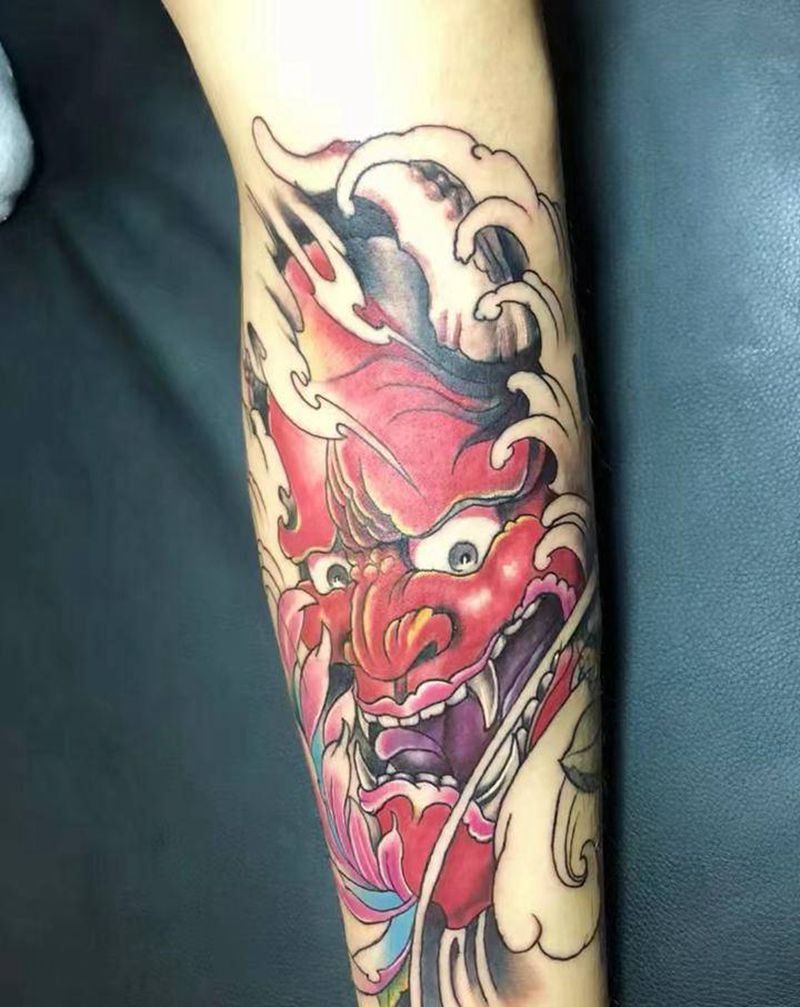 红般若纹身图片_手臂腿部新传统老传统般若 彩色纹身图案