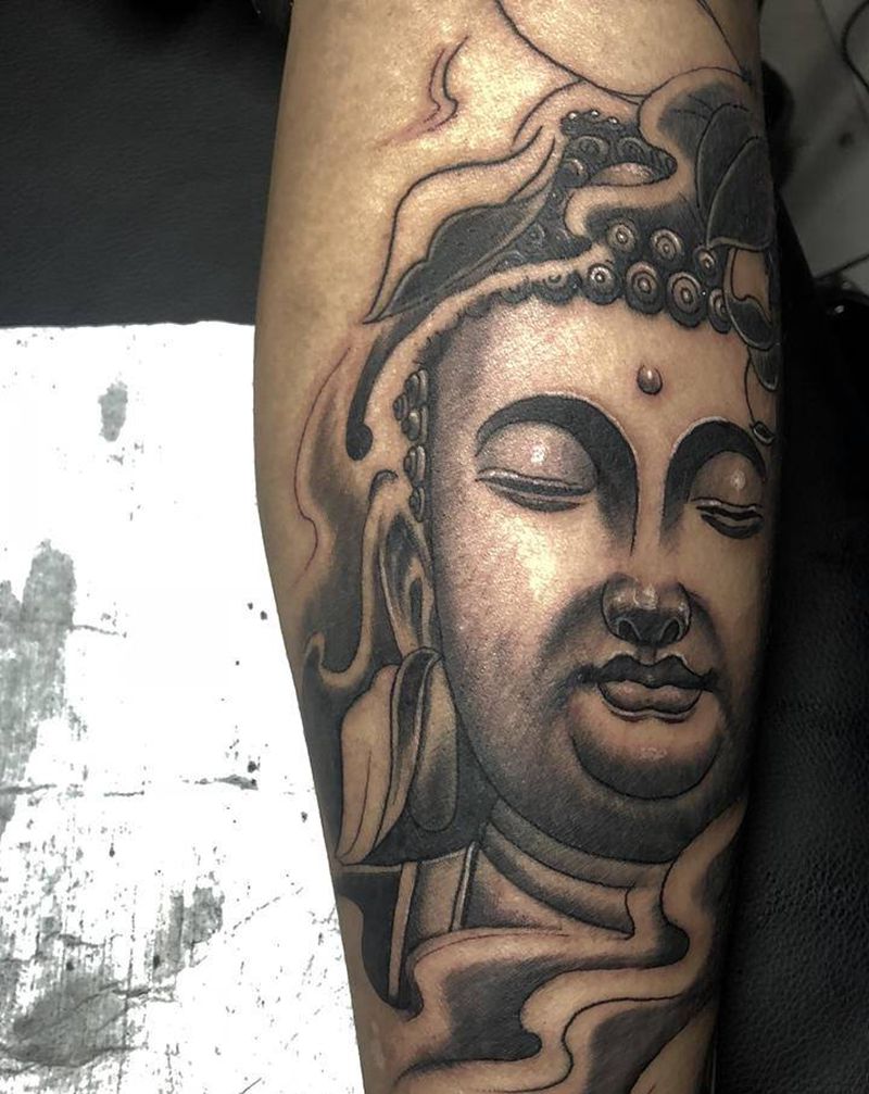 佛头纹身图片_手臂腿部新传统老传统佛佛头纹身图案