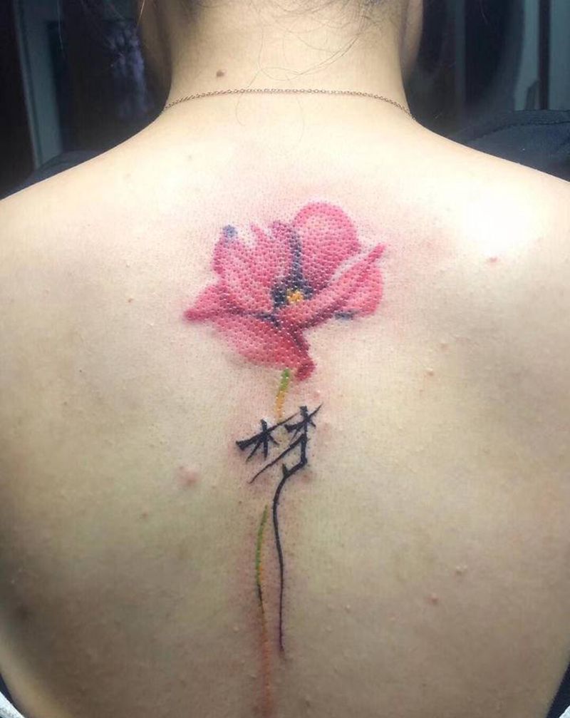 如梦之花纹身图片_背部肩部水墨水彩花纹身图案