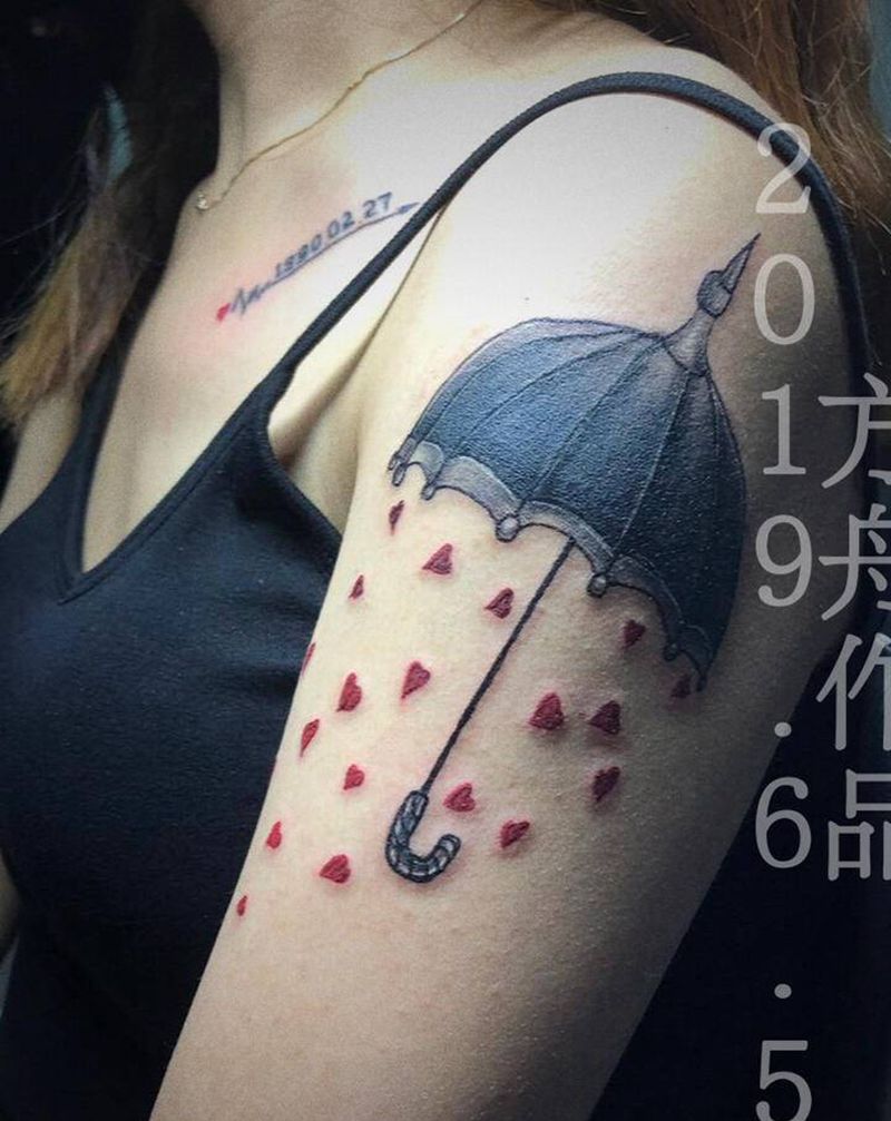 伞纹身图片_手臂水墨纹身图案