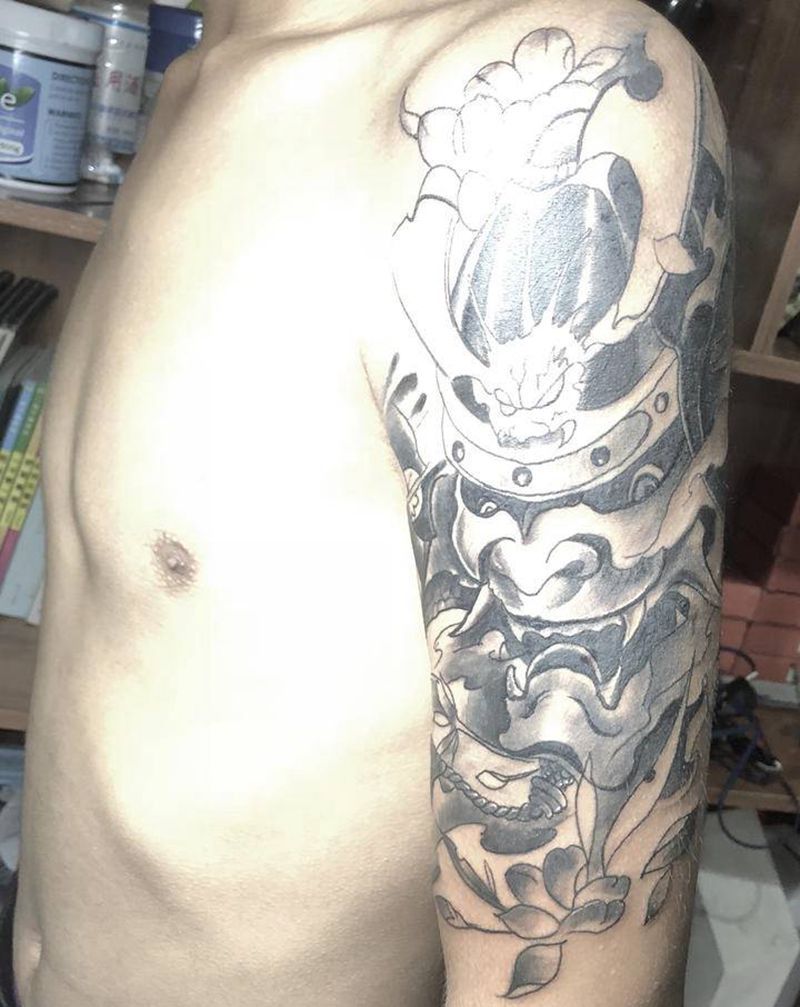 鬼武士纹身图片_手臂腿部新传统鬼武士纹身图案