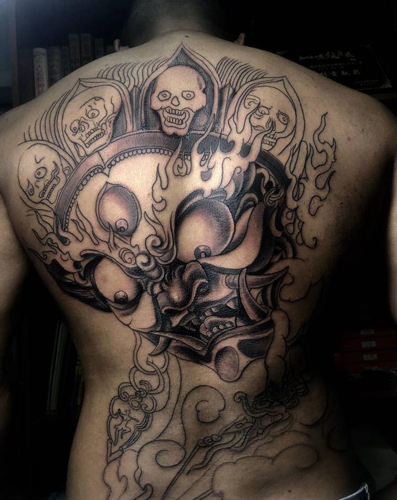 大黑天纹身图片_背部纹身图案