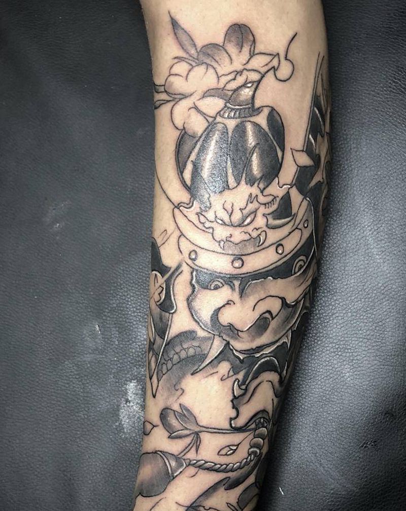 鬼武士纹身图片_手臂腿部新传统老传统鬼武士纹身图案