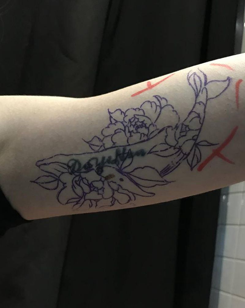 遮盖鲸鱼纹身图片_手臂小清新纹身图案