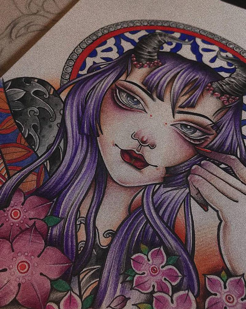 日系人物手稿纹身图片_欧美写实New School纹身图案