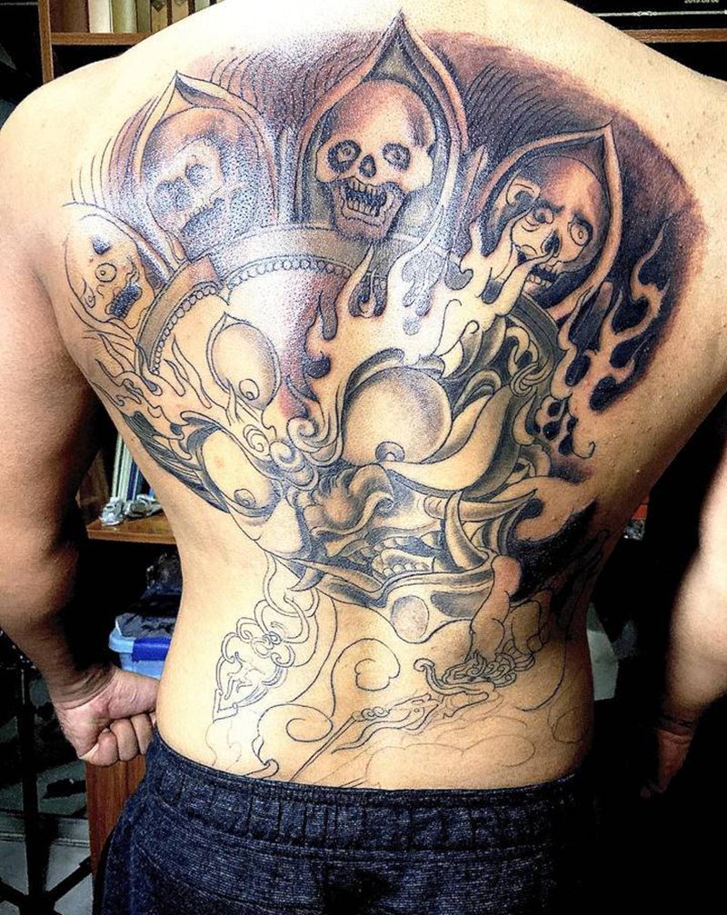 大黑天纹身图片_背部新传统老传统纹身图案