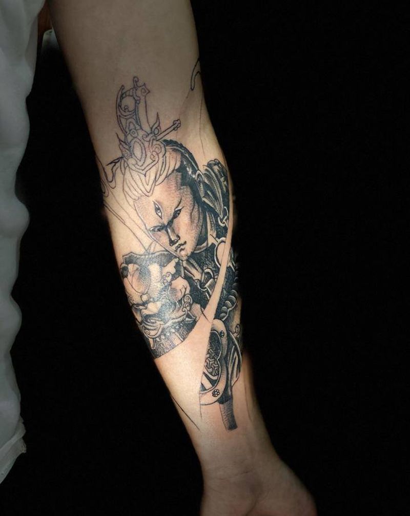 二郎神纹身图片_手臂腿部新传统老传统二郎神纹身图案