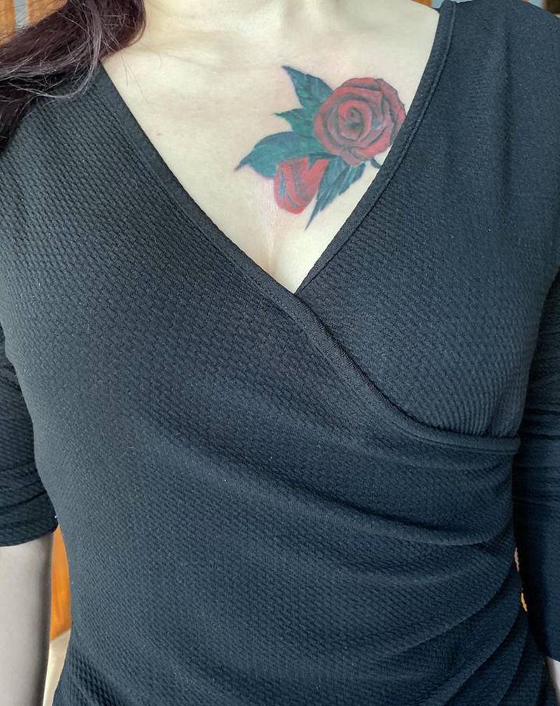 玫瑰花遮盖纹身图片_手臂腿部欧美写实水彩玫瑰纹身图案