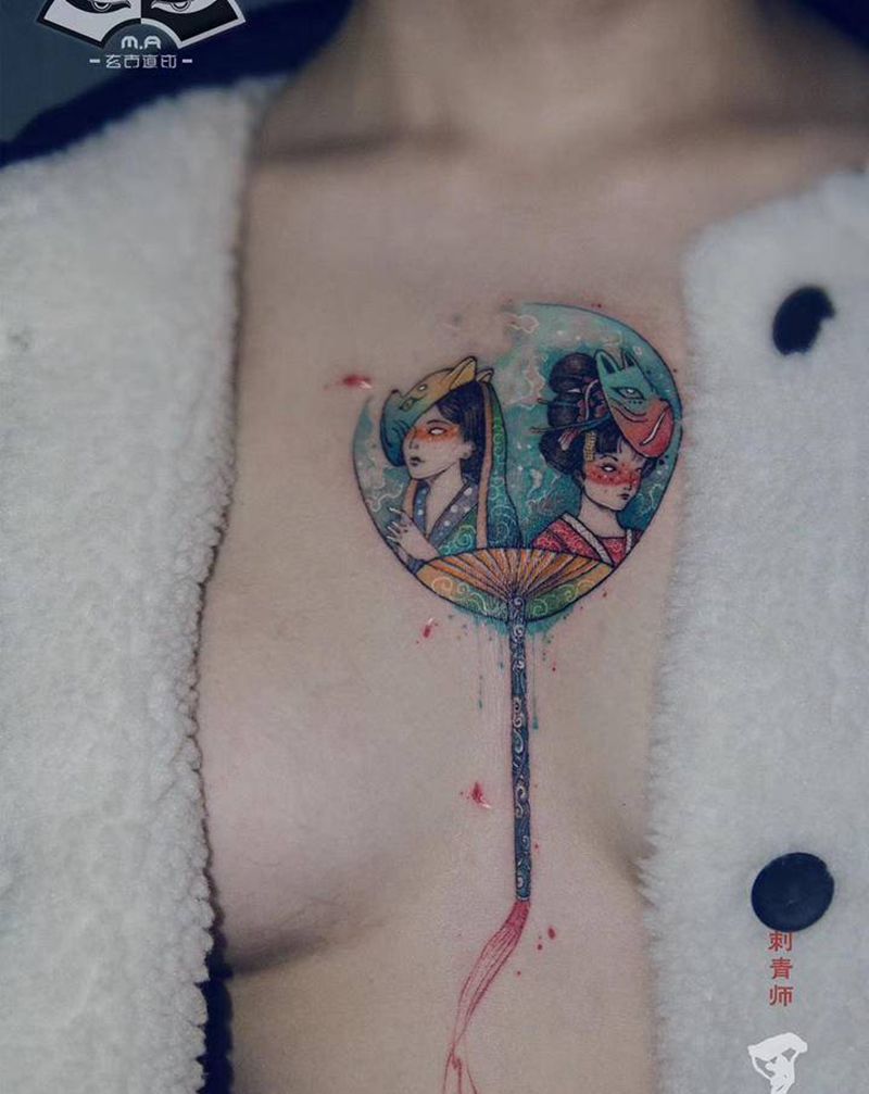 女生的恋爱纹身图片_水彩水墨纹身图案