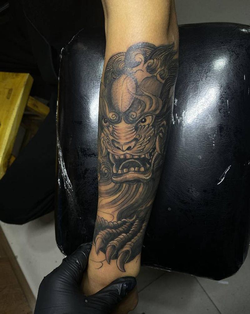 唐狮纹身图片_手臂腿部纹身图案