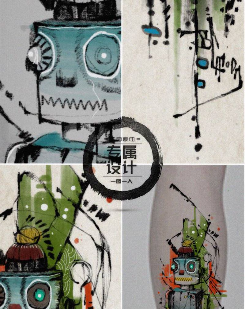 布偶纹身图片_手臂腿部表现主义纹身图案