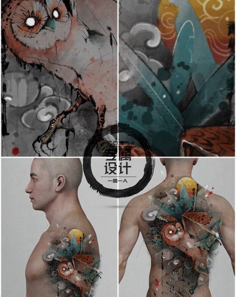 赐我之眼纹身图片_手臂背部水墨水彩表现主义纹身图案