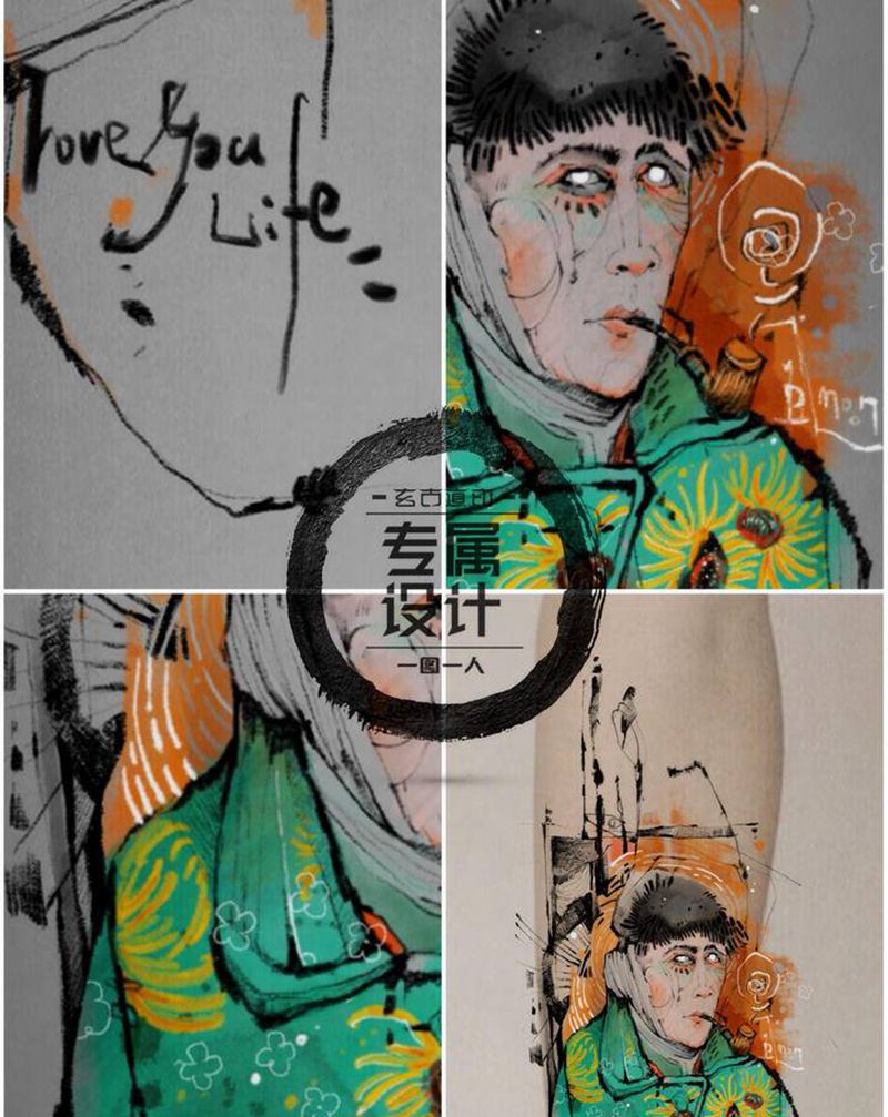 挚爱文森特纹身图片_手臂腿部表现主义纹身图案