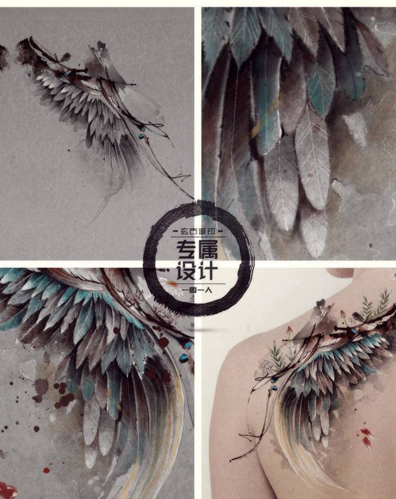 你们的纹身故事纹身图片_背部手臂水墨水彩纹身图案