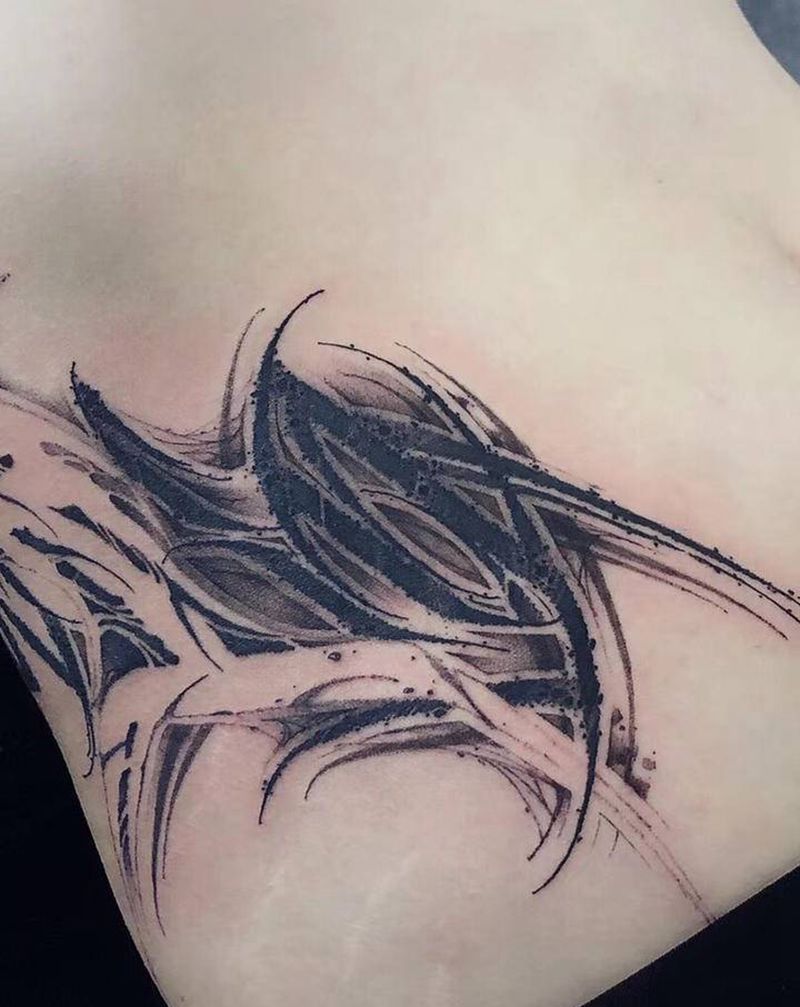 暗黑花体纹身纹身图片_腹部花体字暗黑纹身图案