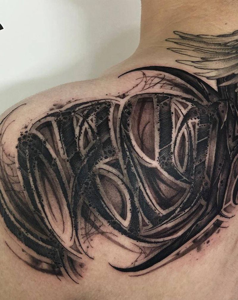 暗黑花体字纹身图片_颈部花体字暗黑纹身图案