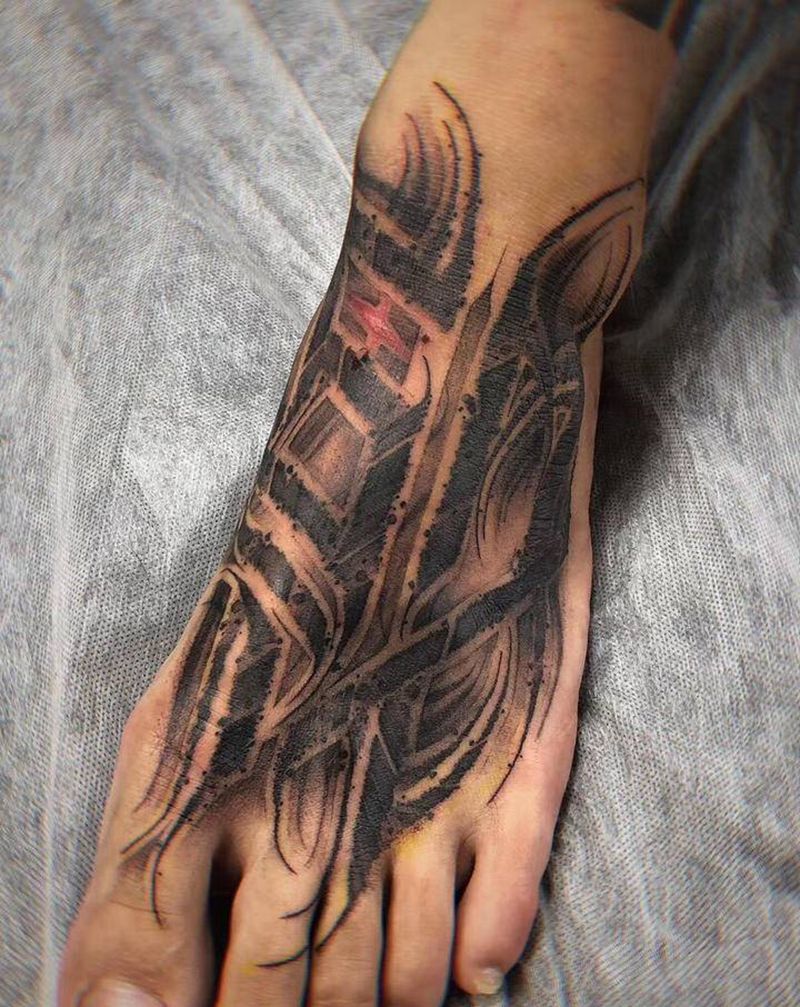 暗黑花体纹身图片_脚部花体字暗黑纹身图案