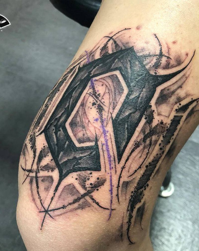 暗黑花体字纹身纹身图片_腿部花体字暗黑纹身图案