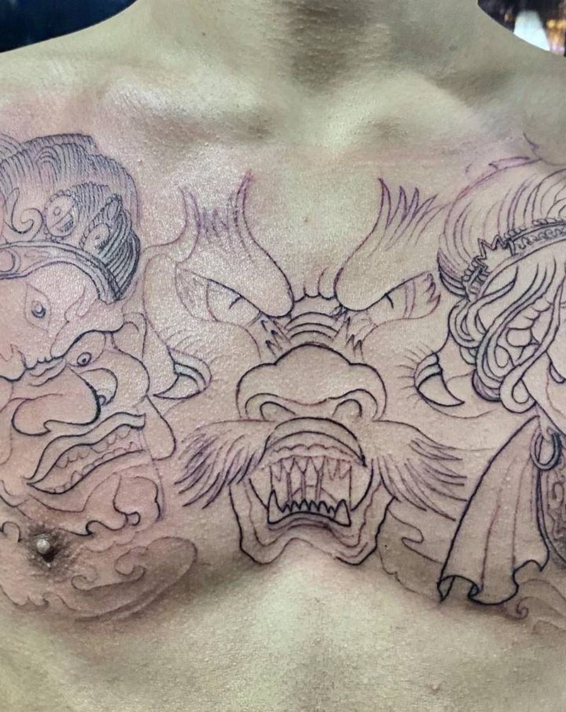 花胸纹身图片_胸部欧美写实新传统long龙纹身图案