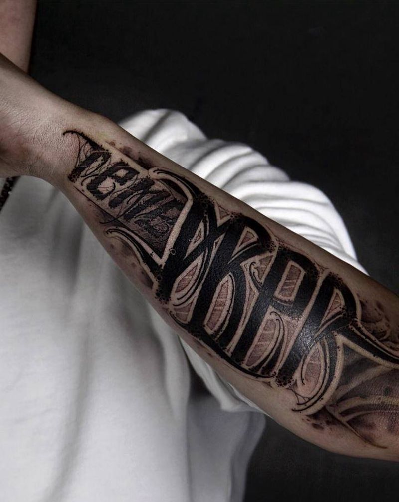 暗黑花体字纹身纹身图片_手臂花体字暗黑  字体纹身图案