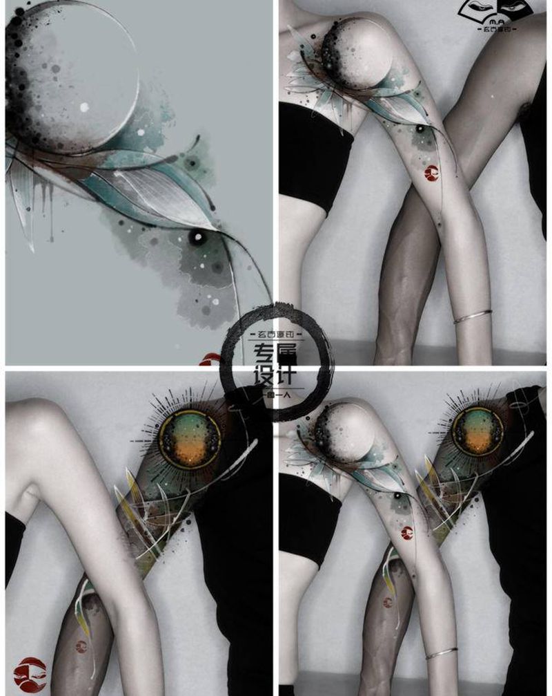 2019完结。爱的故事纹身图片_手臂水墨水彩纹身图案