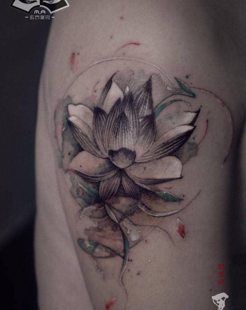 黑火纹身图片_手臂水墨水彩纹身图案