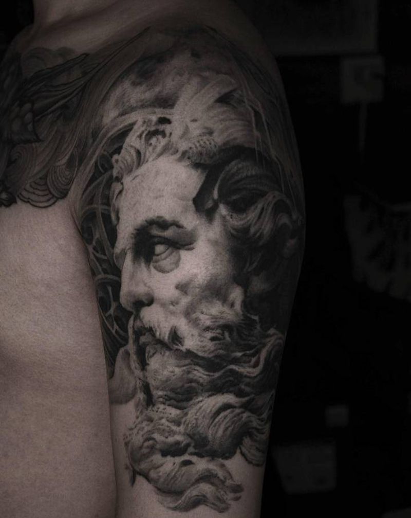 波塞冬纹身图片_手臂腿部欧美写实纹身图案