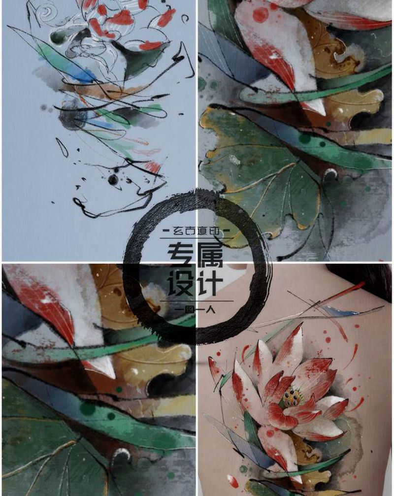 【第二】纹身图片_腿部背部水墨水彩纹身图案