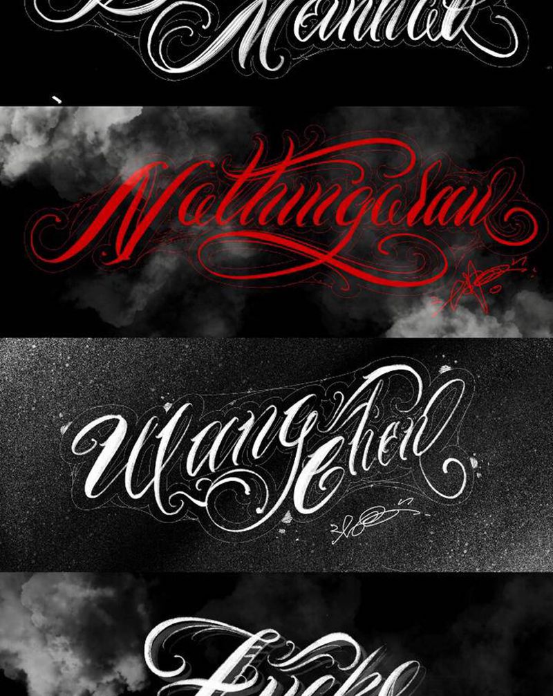 暗黑花体字手稿纹身图片_胸部花体字暗黑花体字纹身图案