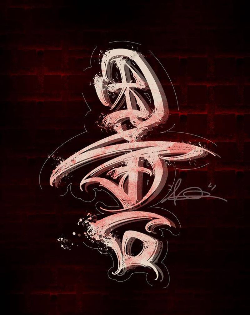 暗黑花体中文练习·（看图猜字）纹身图片_腰部花体字中文纹身图案