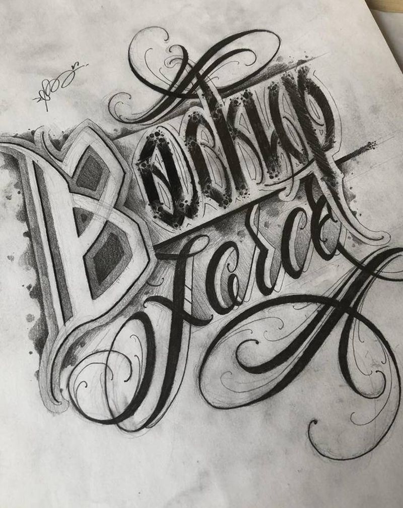 暗黑花体字纹身纹身图片_腿部花体字暗黑  字体纹身图案