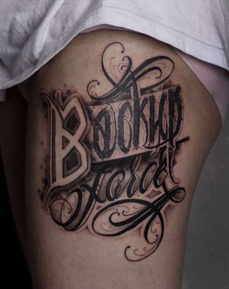 暗黑花体字纹身纹身图片_腿部花体字字体 暗黑纹身图案