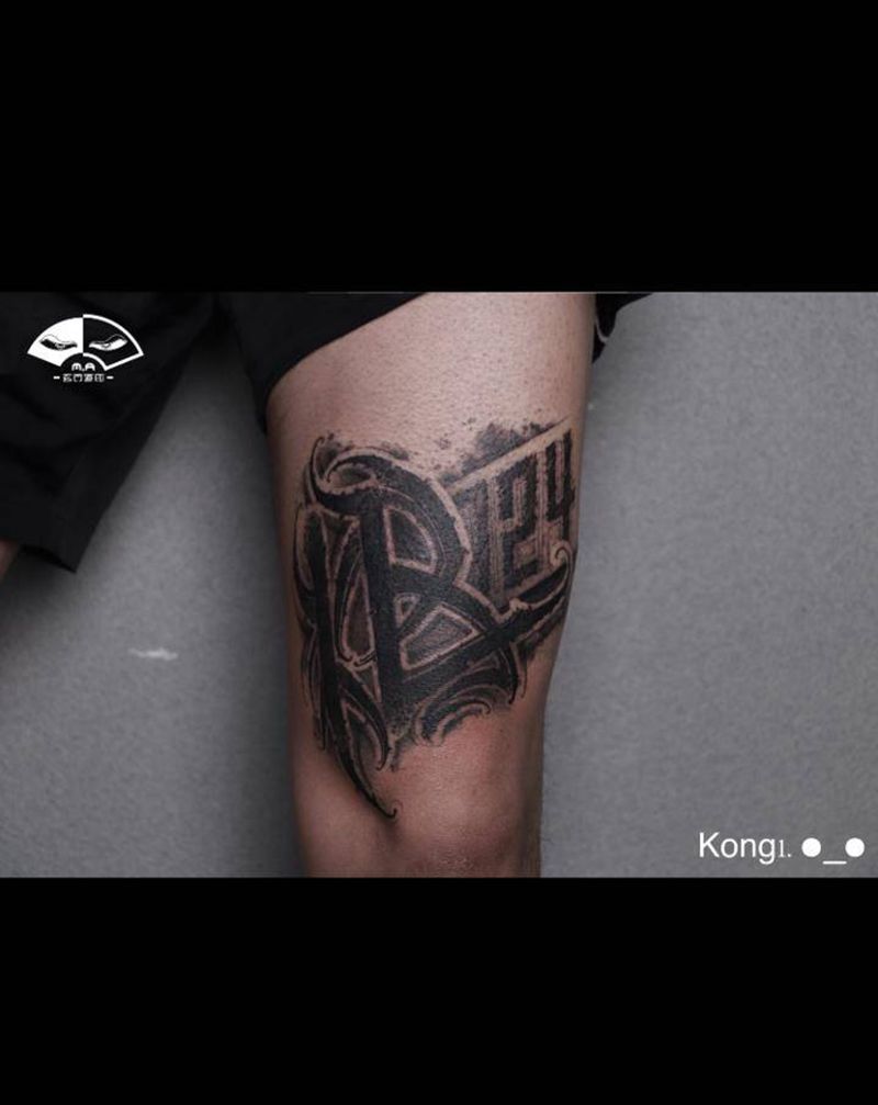 西安暗黑花体字纹身纹身图片_腿部手臂花体字Old School字体暗黑原创纹身图案