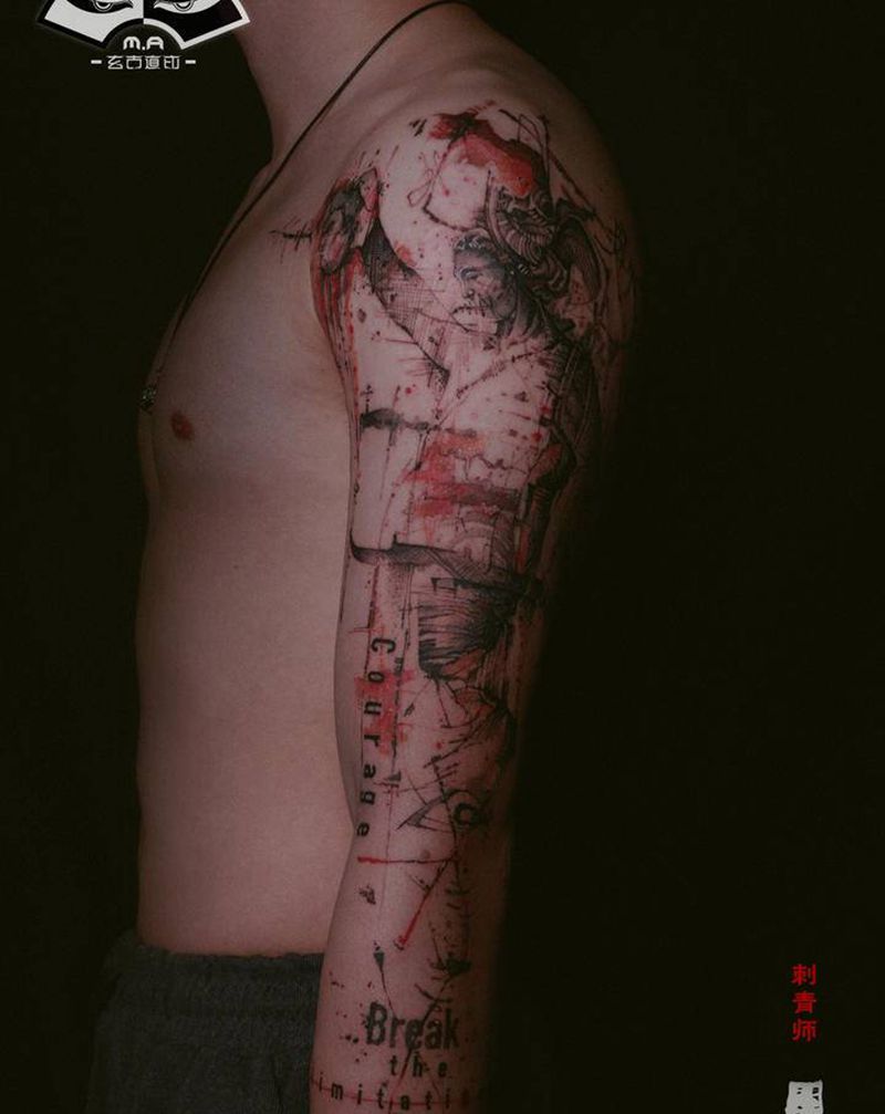 【勇敢且孤独】纹身图片_手臂表现主义艺术纹身图案