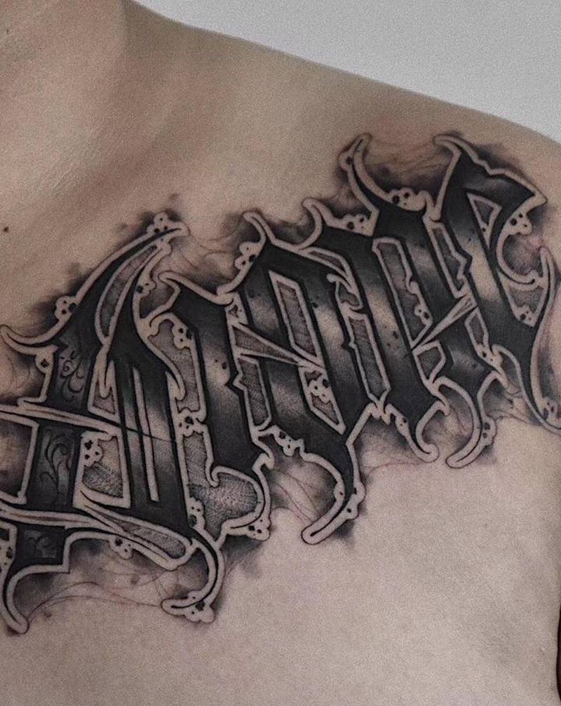 暗黑花体字纹身纹身图片_胸部颈部花体字Old School花体字暗黑花体字原创纹身图案