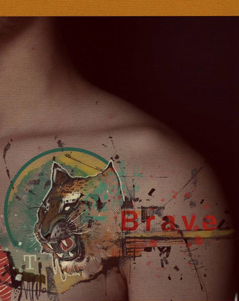 勇敢的心纹身图片_胸部表现主义艺术纹身图案